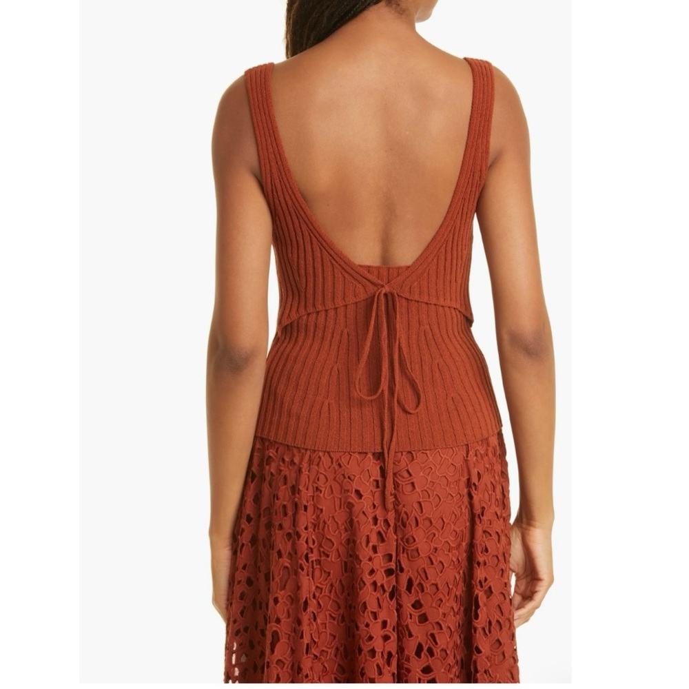 Vince Ribbed Tank Top Organic Cotton Scoop Neck Rust Minimalist - Picture 4 of 17